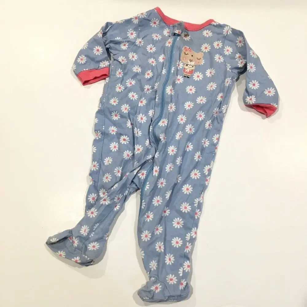Gerber Baby Girl Sleeper Sz 3-6m Blue Floral Romper One Piece